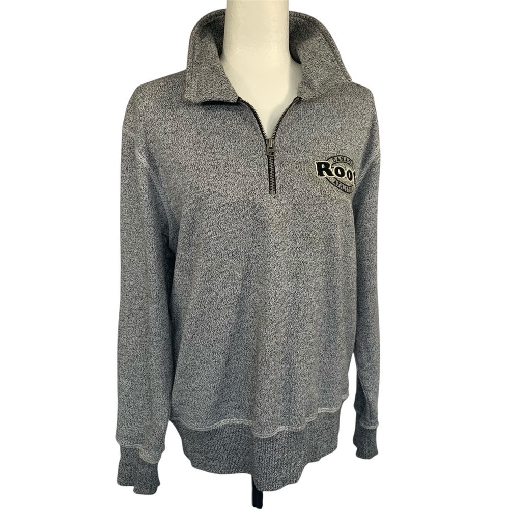 Roots Canada Athletics 3/4 Zip Sweat Shirt Sporty Cottage-core Salt Pepper XS